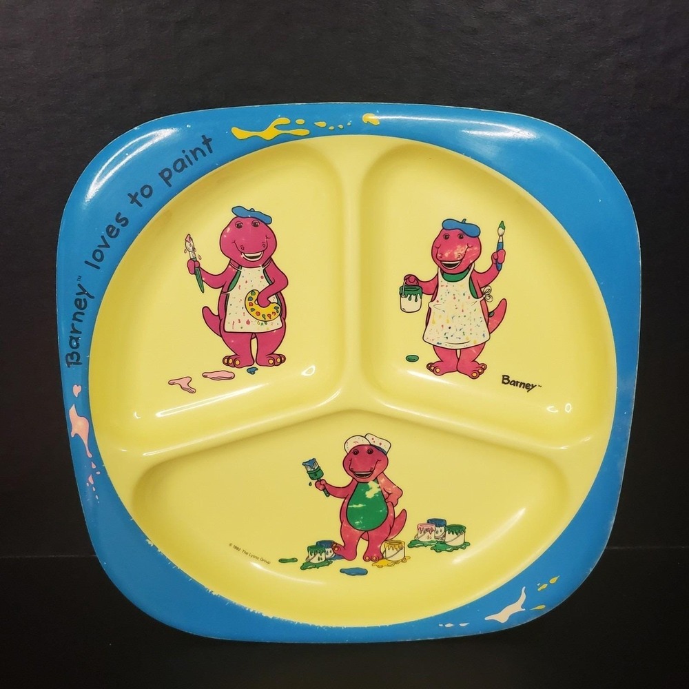 Selandia Vintage Barney The Dinosaur Divided Melamine Plate 3 Sections